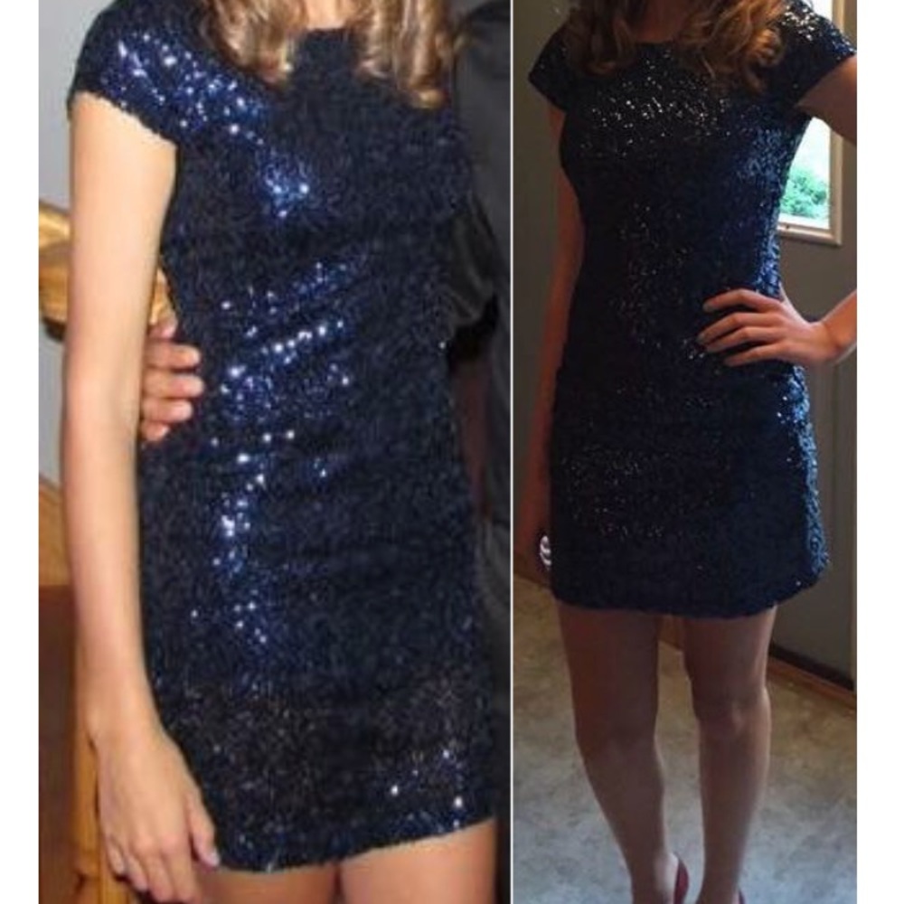 navy blue sequin cocktail dress
